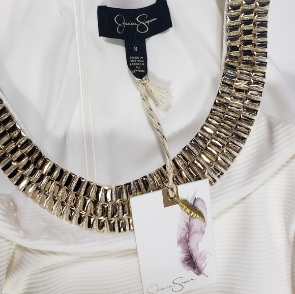 Jessica Simpson White Dress Size 8 Gold Stud Collar Racerback Cocktail Party - Picture 10 of 13